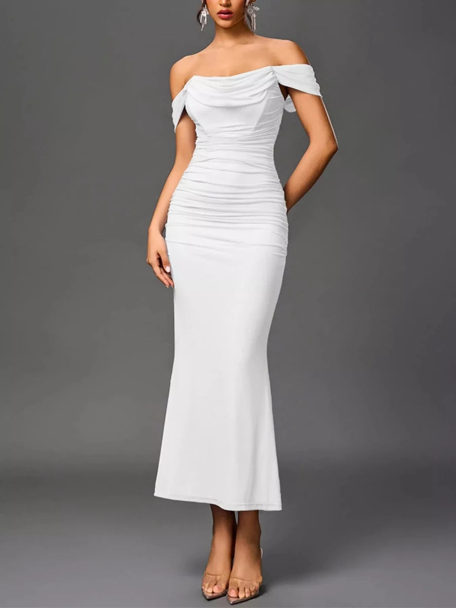 Off - Shoulder Ruched Mermaid Maxi Dress - 