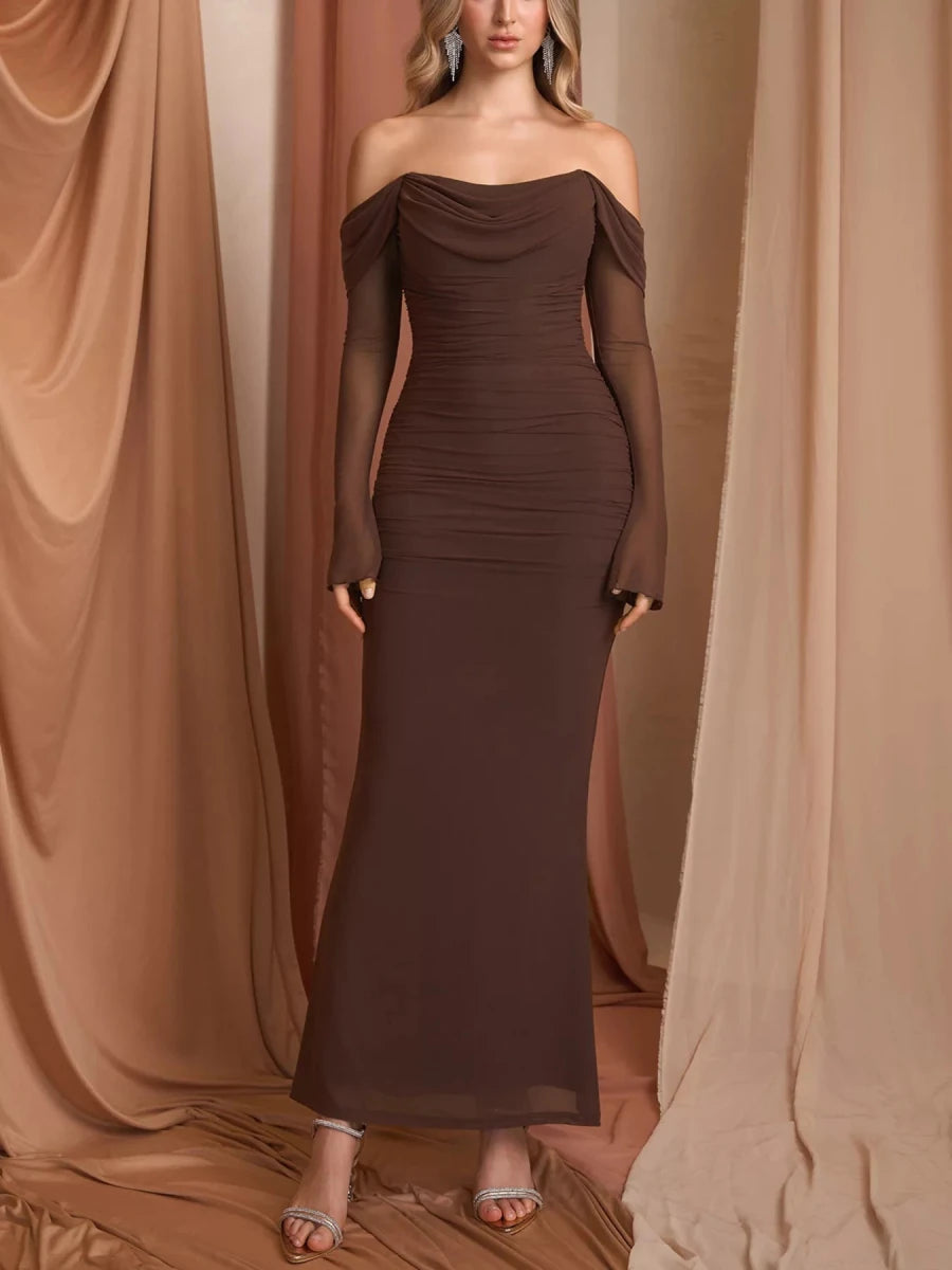 Off - Shoulder Ruched Mermaid Maxi Dress - 