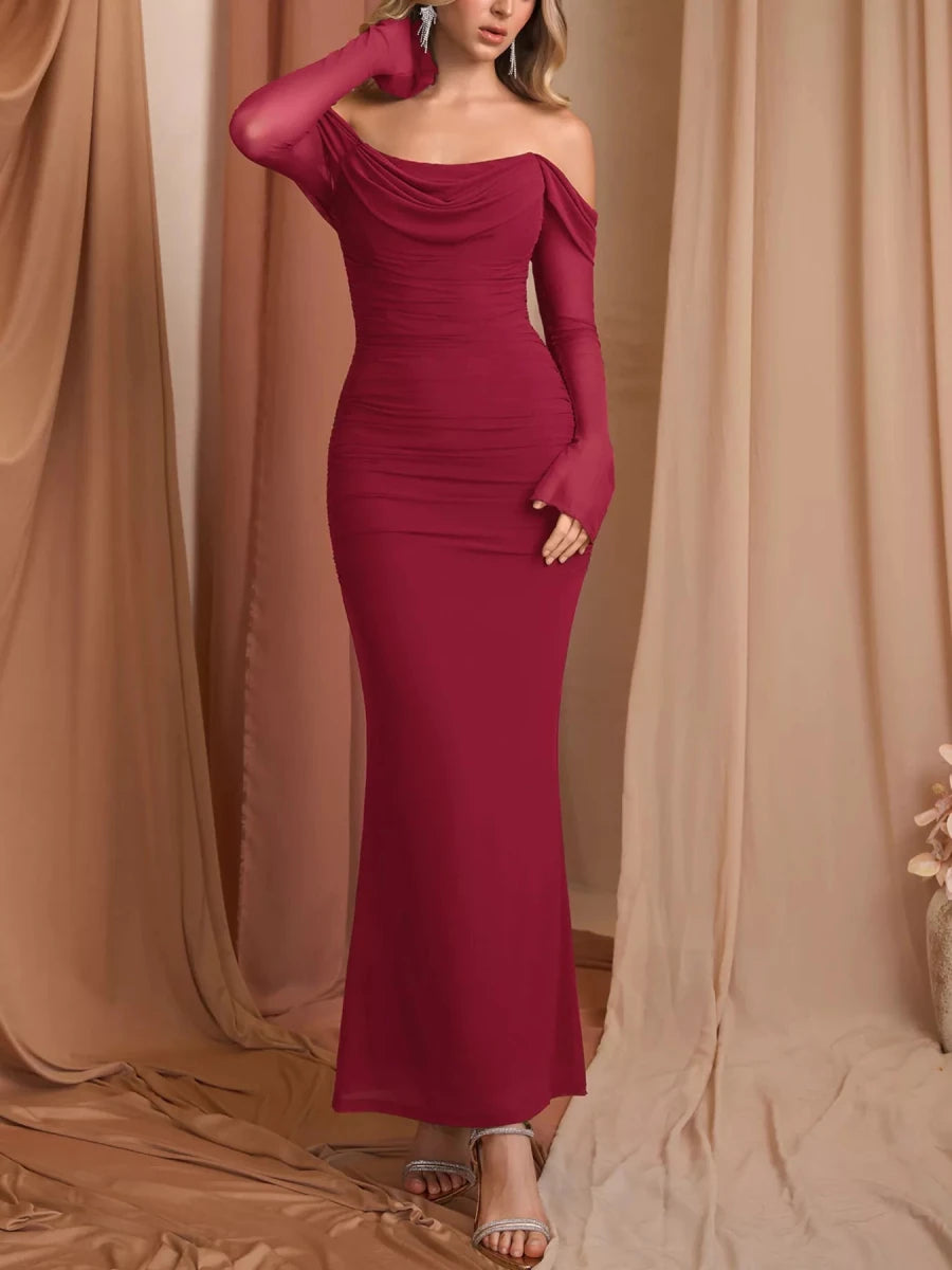 Off - Shoulder Ruched Mermaid Maxi Dress - 