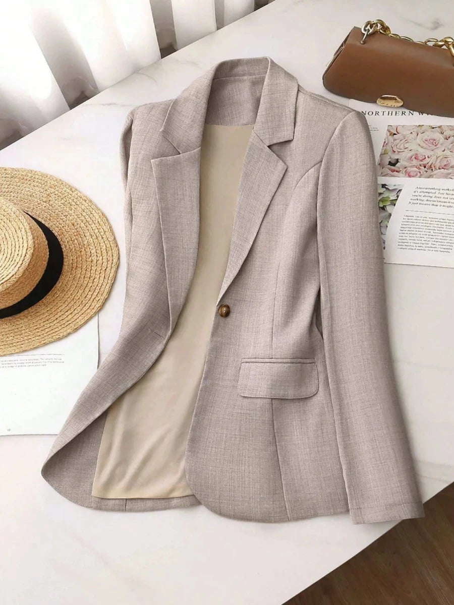 One Button Lapel Collar Blazer - 