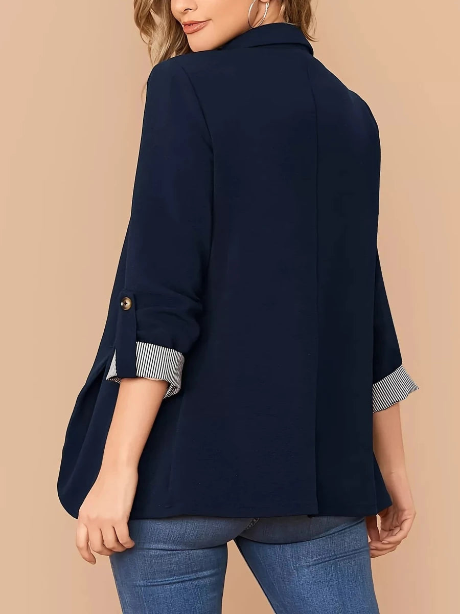 One Button Roll - Up Sleeve Blazer - 