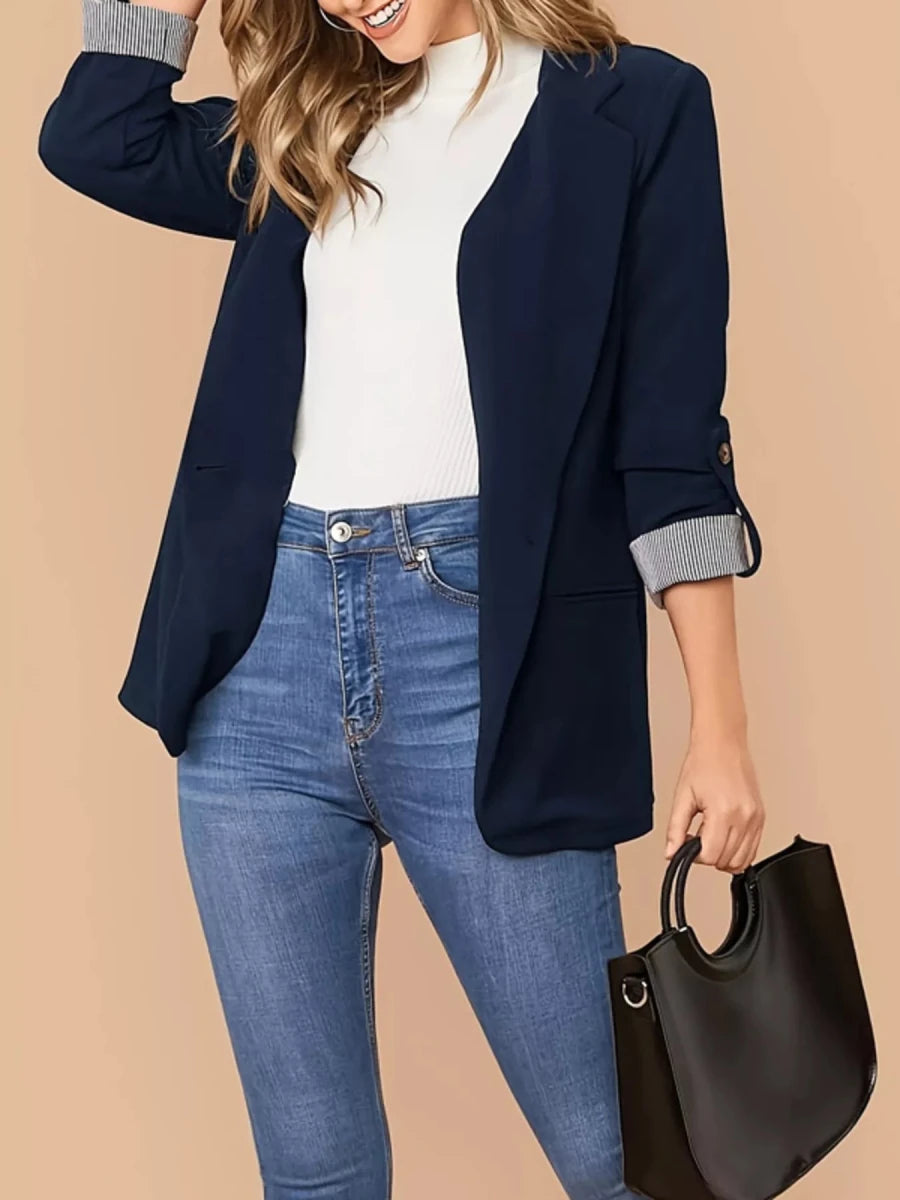 One Button Roll - Up Sleeve Blazer - 
