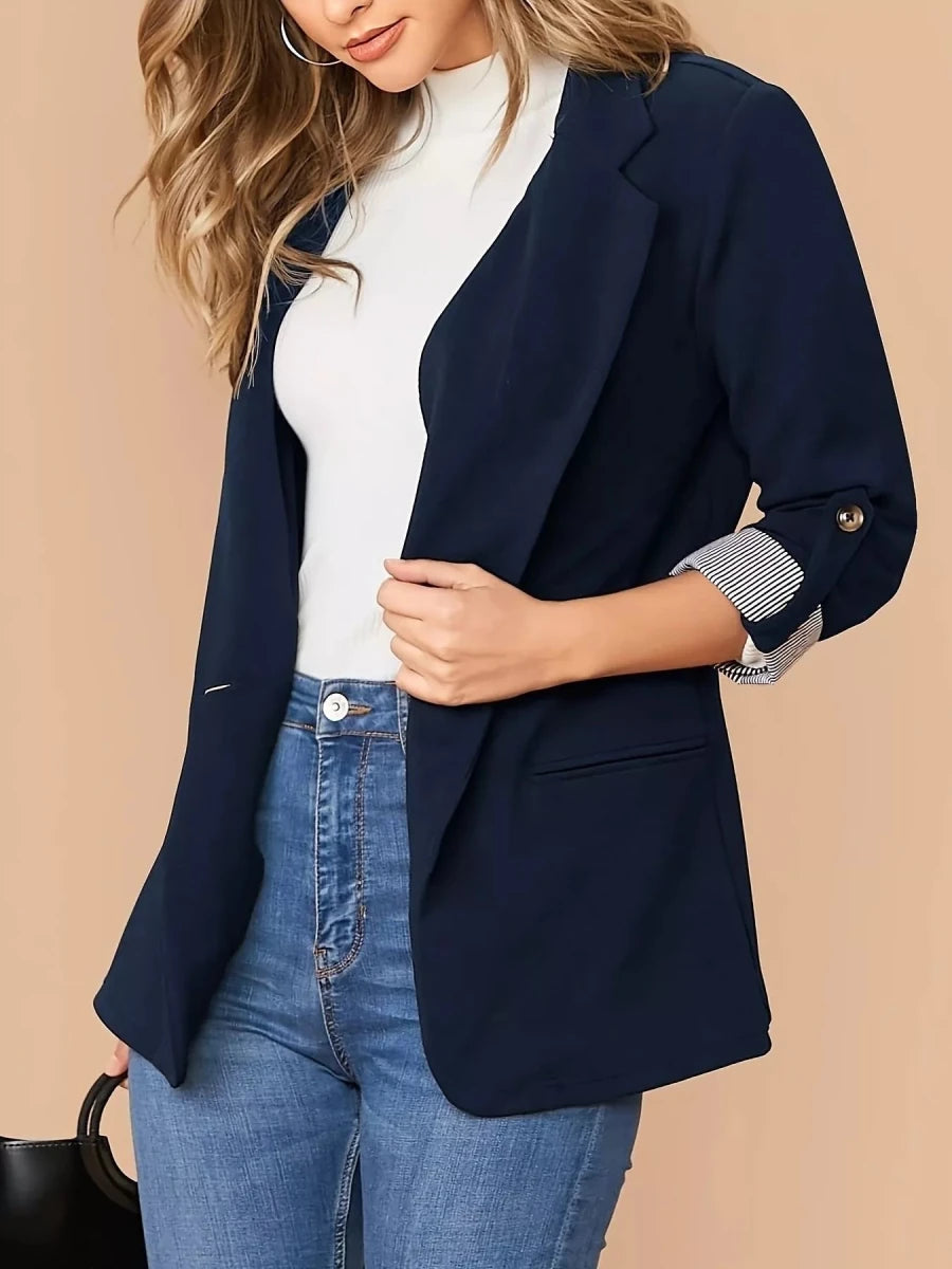 One Button Roll - Up Sleeve Blazer - 