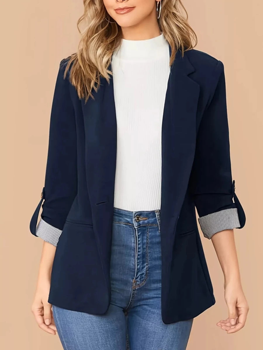 One Button Roll - Up Sleeve Blazer - 