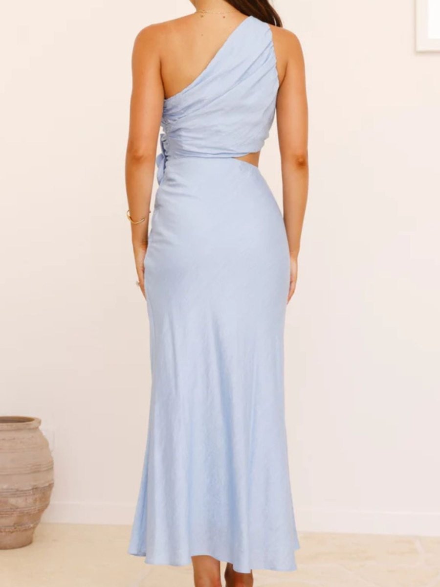 One - Shoulder Floral Cutout Dress - 
