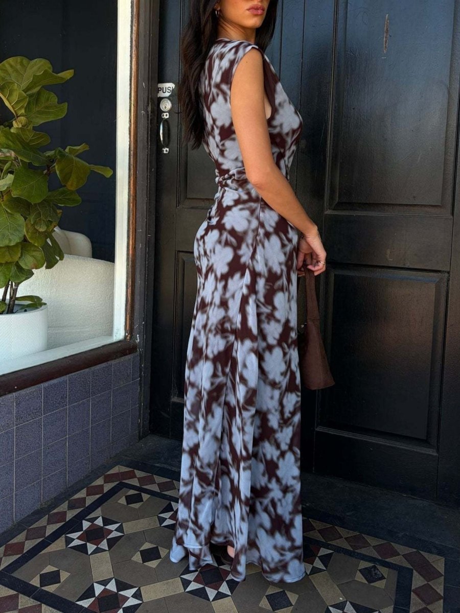 One - Shoulder Floral Print Maxi Dress - 
