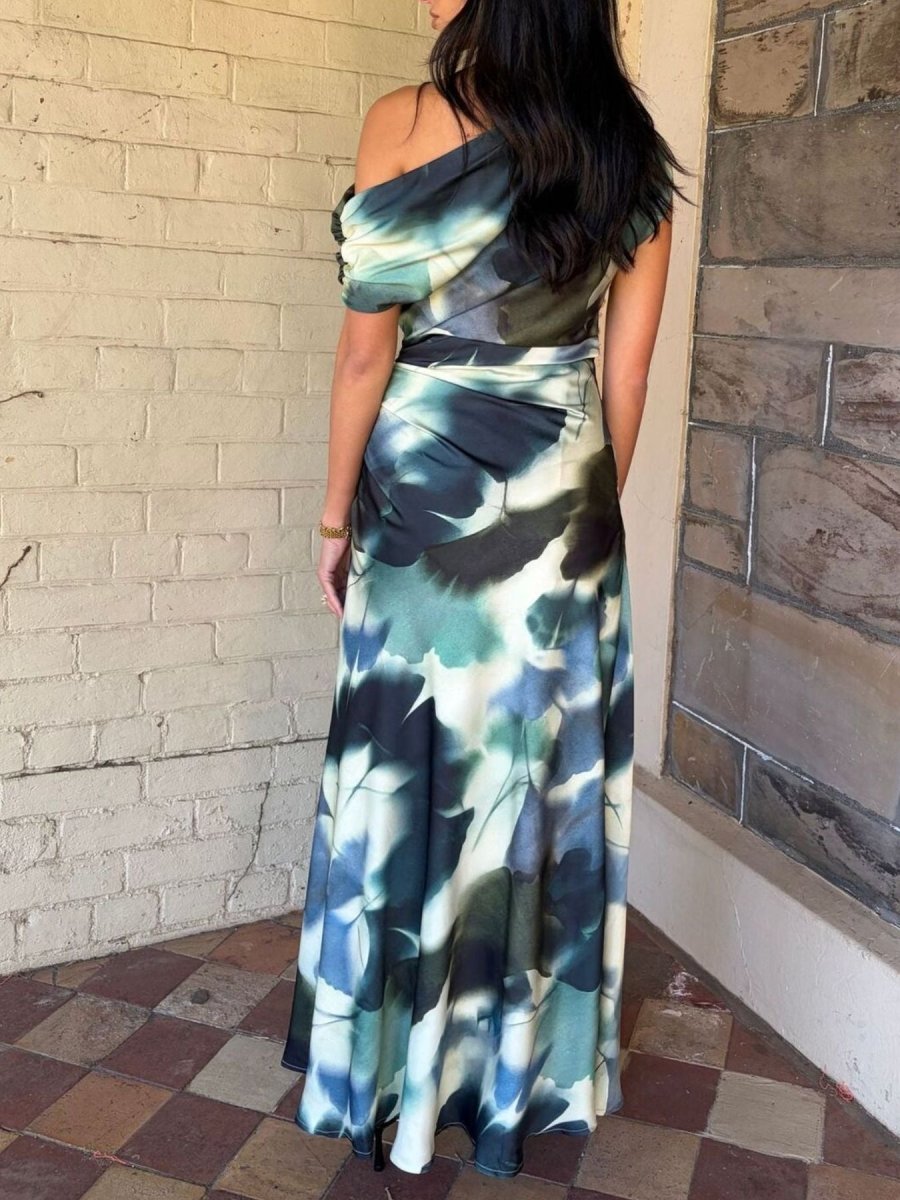 One - Shoulder Floral Print Maxi Dress - 