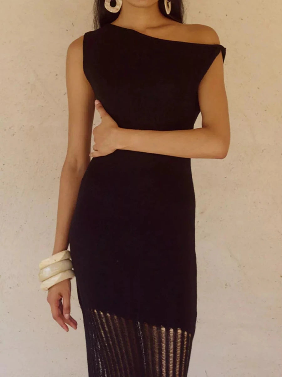 One - Shoulder Fringe Maxi Dress - 