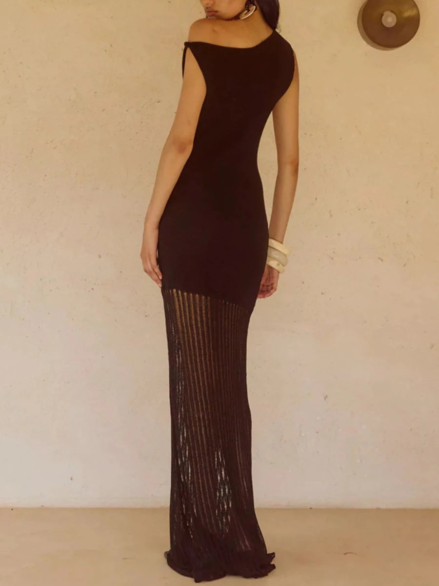 One - Shoulder Fringe Maxi Dress - 