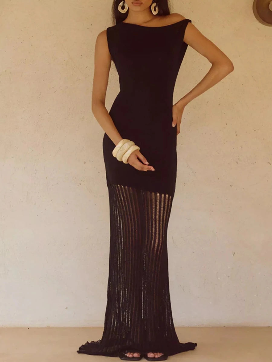 One - Shoulder Fringe Maxi Dress - 