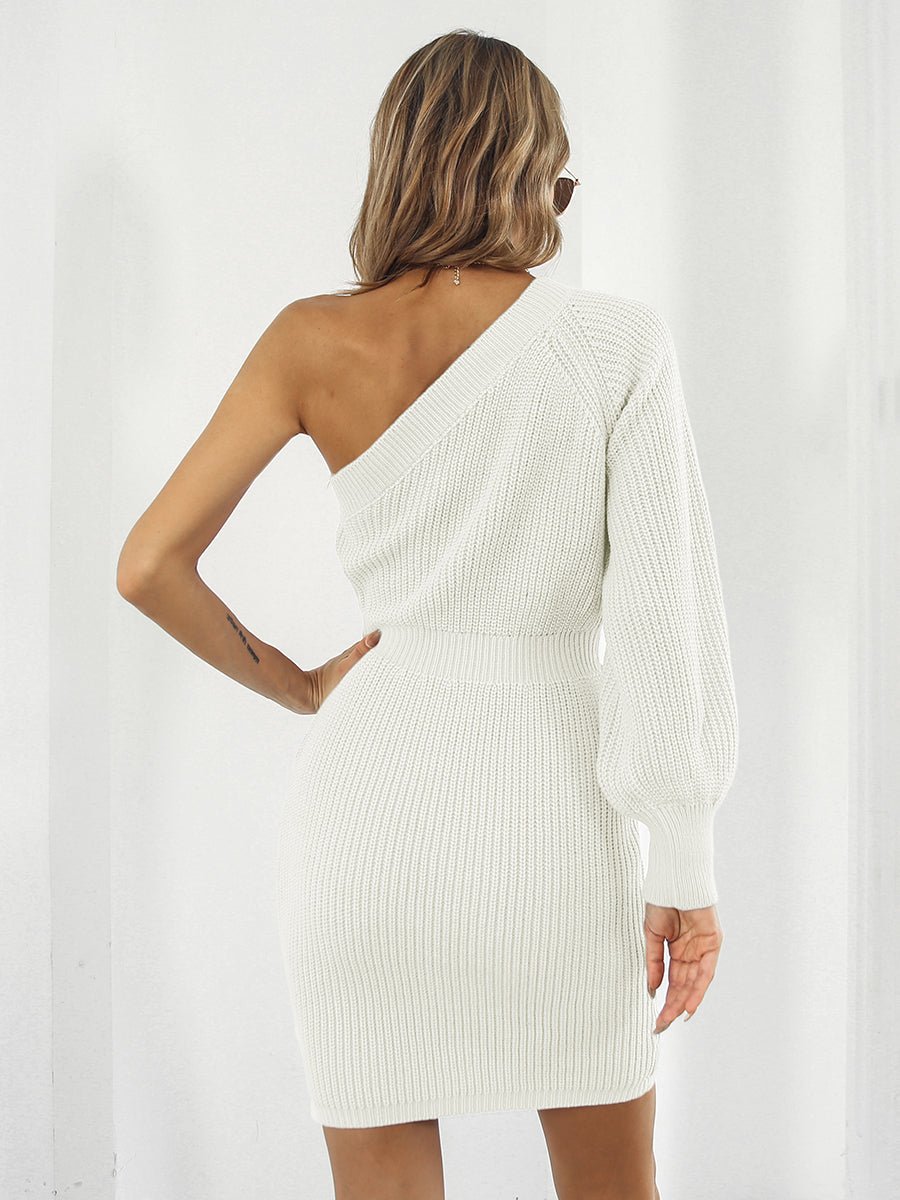 One - Shoulder Mini Sweater Dress - Sweater Dress