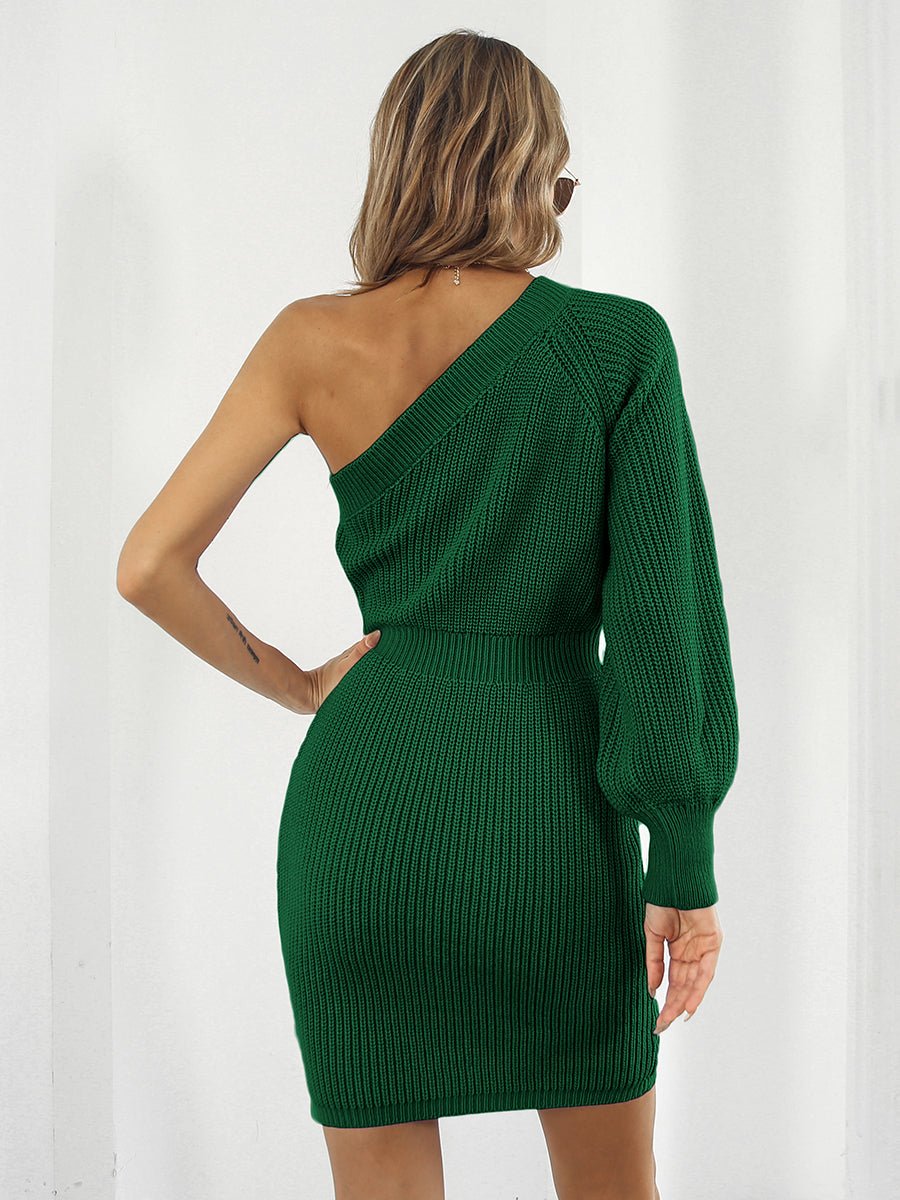 One - Shoulder Mini Sweater Dress - Sweater Dress