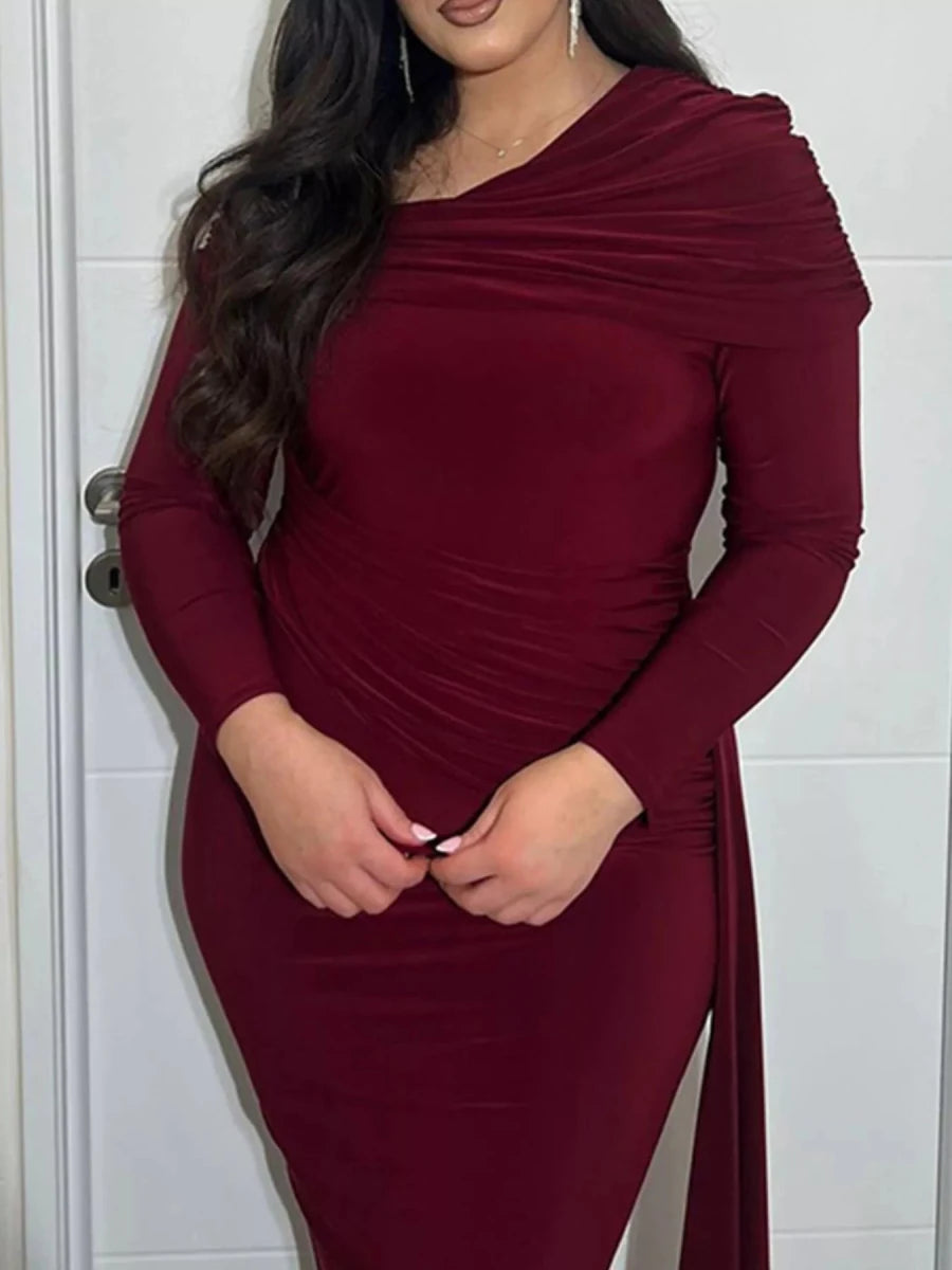 One - Shoulder Ruched Maxi Dress - 