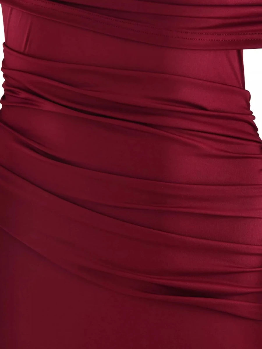 One - Shoulder Ruched Maxi Dress - 