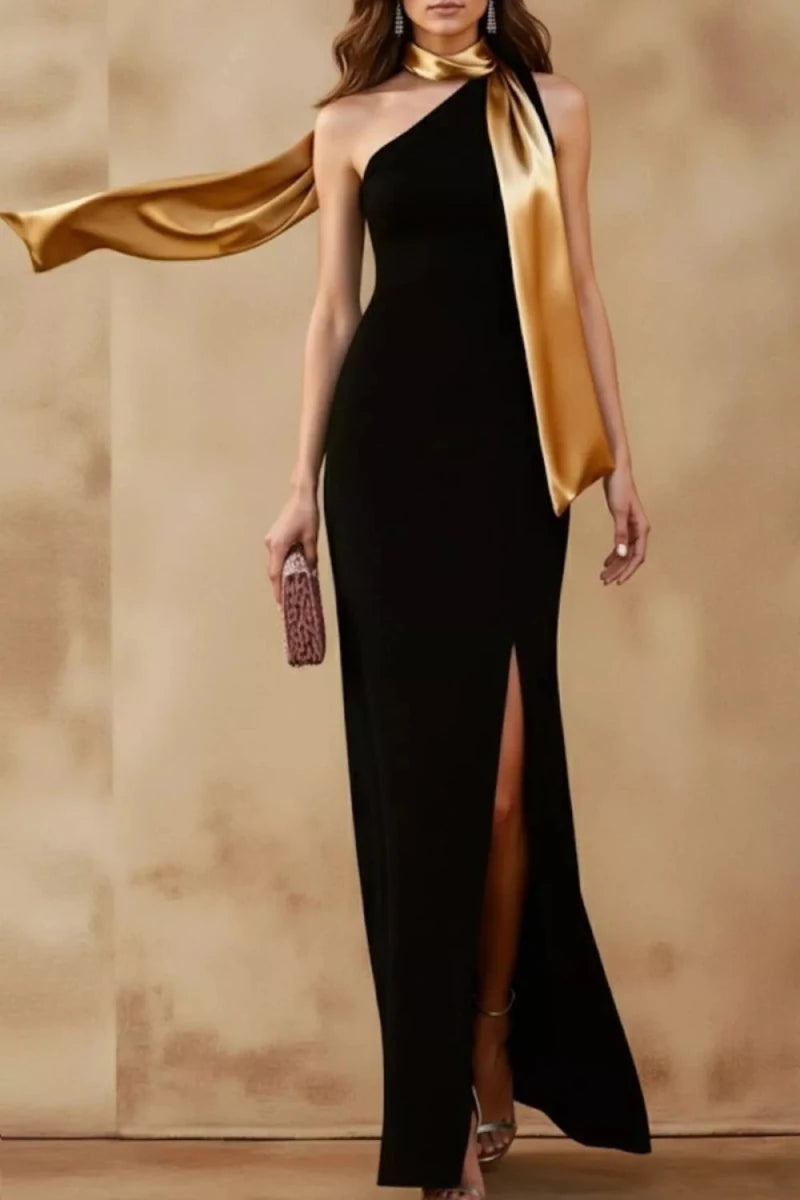 One - Shoulder Slit Maxi Dress - 