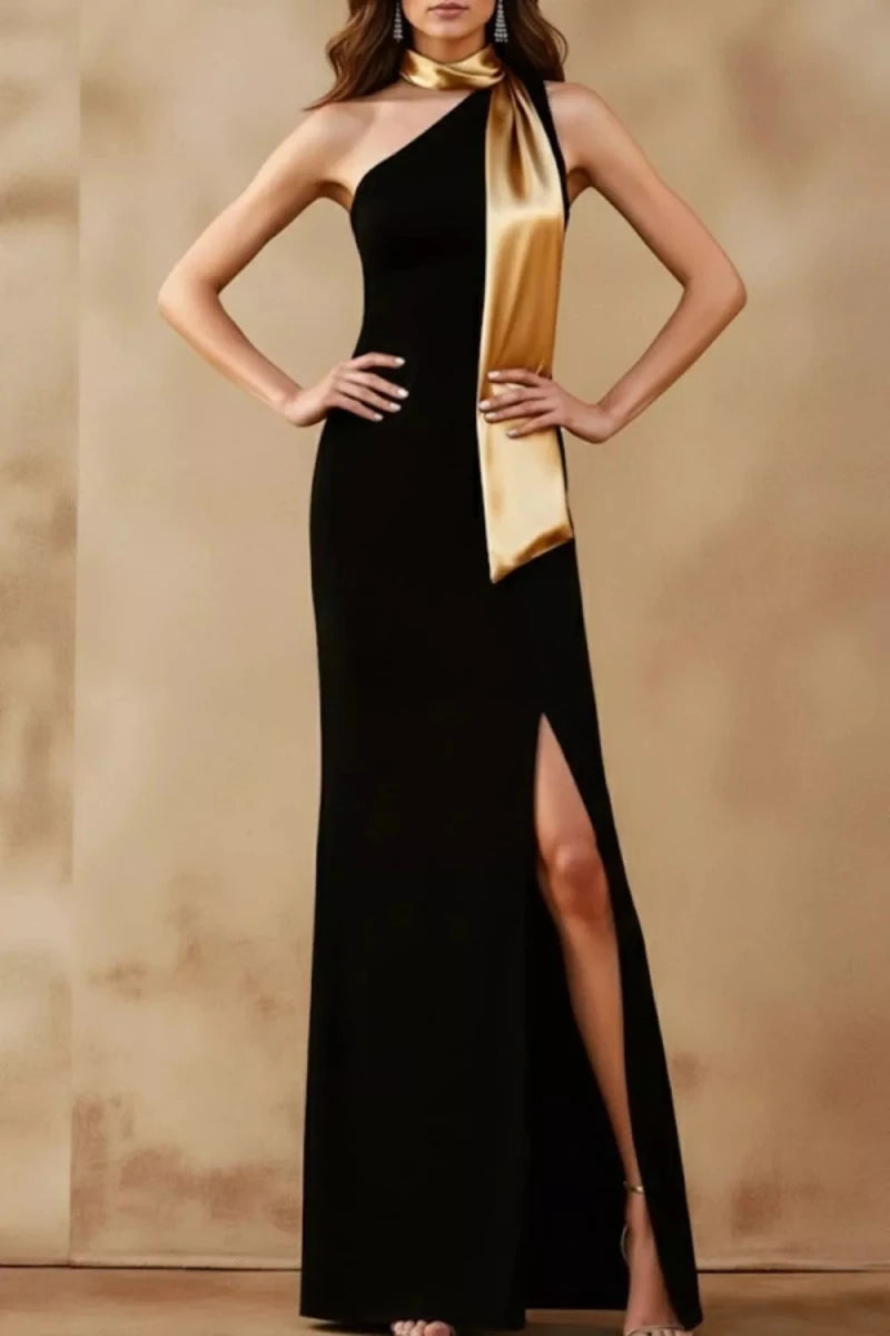 One - Shoulder Slit Maxi Dress - 
