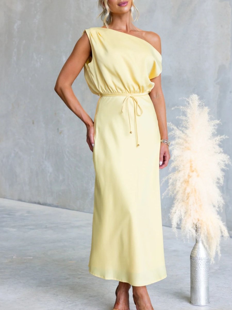 One - Shoulder Tied Midi Dress - 