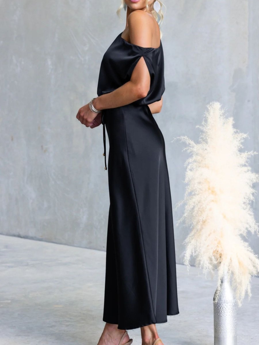One - Shoulder Tied Midi Dress - 