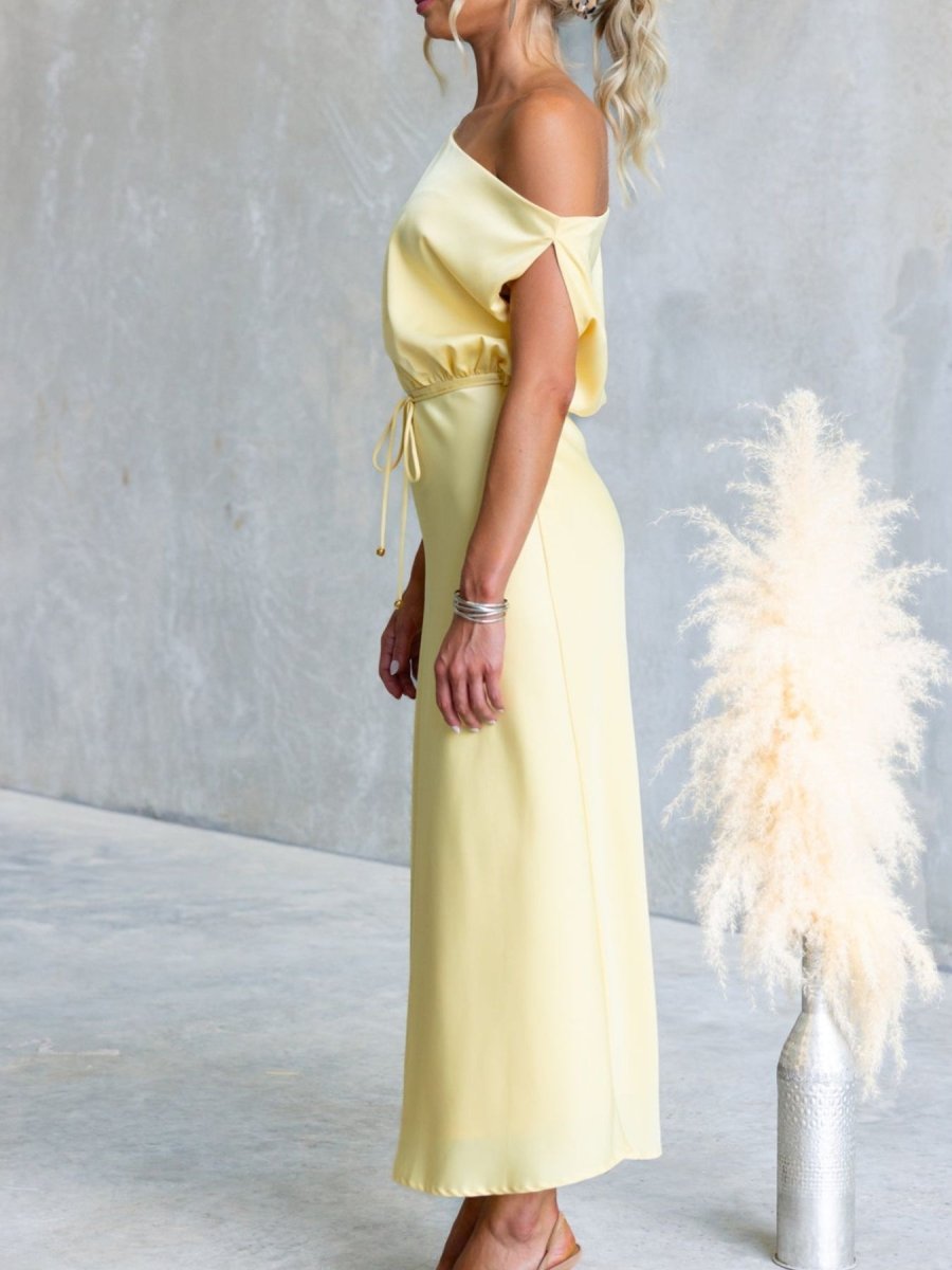One - Shoulder Tied Midi Dress - 
