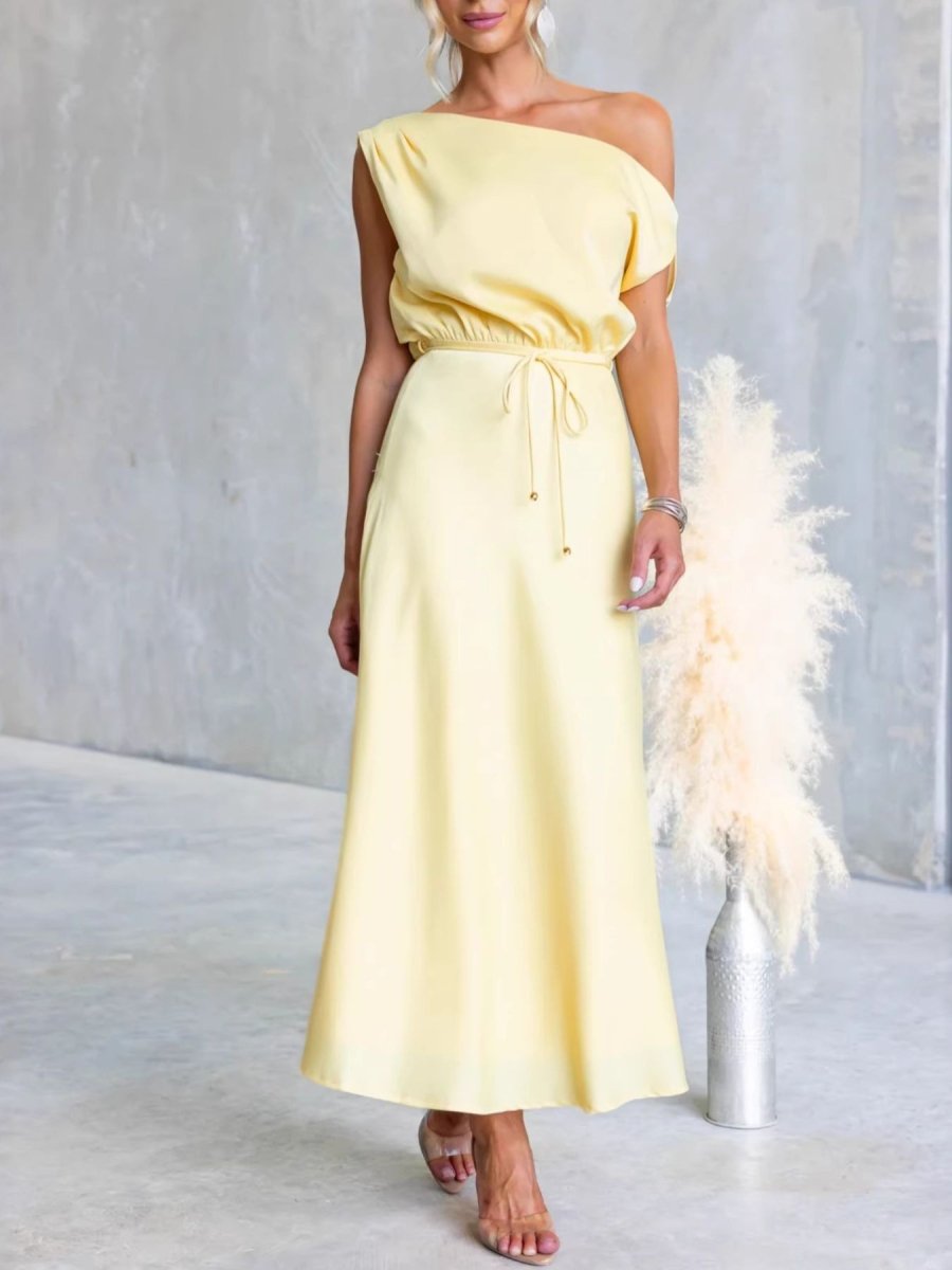 One - Shoulder Tied Midi Dress - 