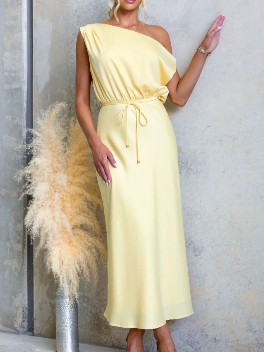 One - Shoulder Tied Midi Dress - 