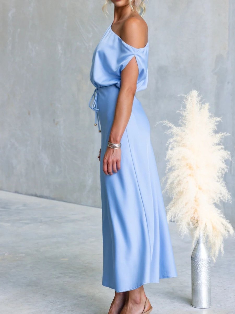 One - Shoulder Tied Midi Dress - 