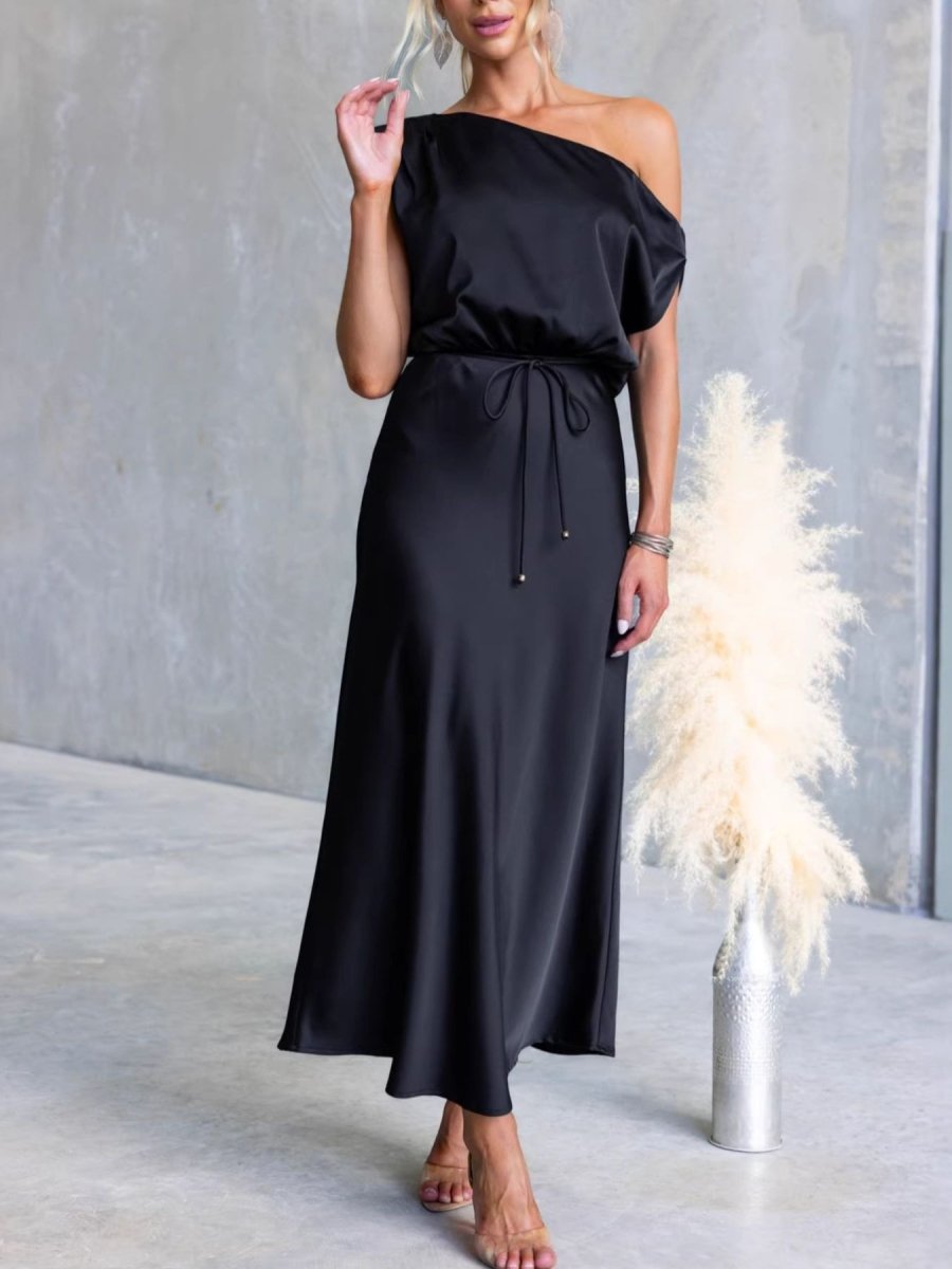 One - Shoulder Tied Midi Dress - 