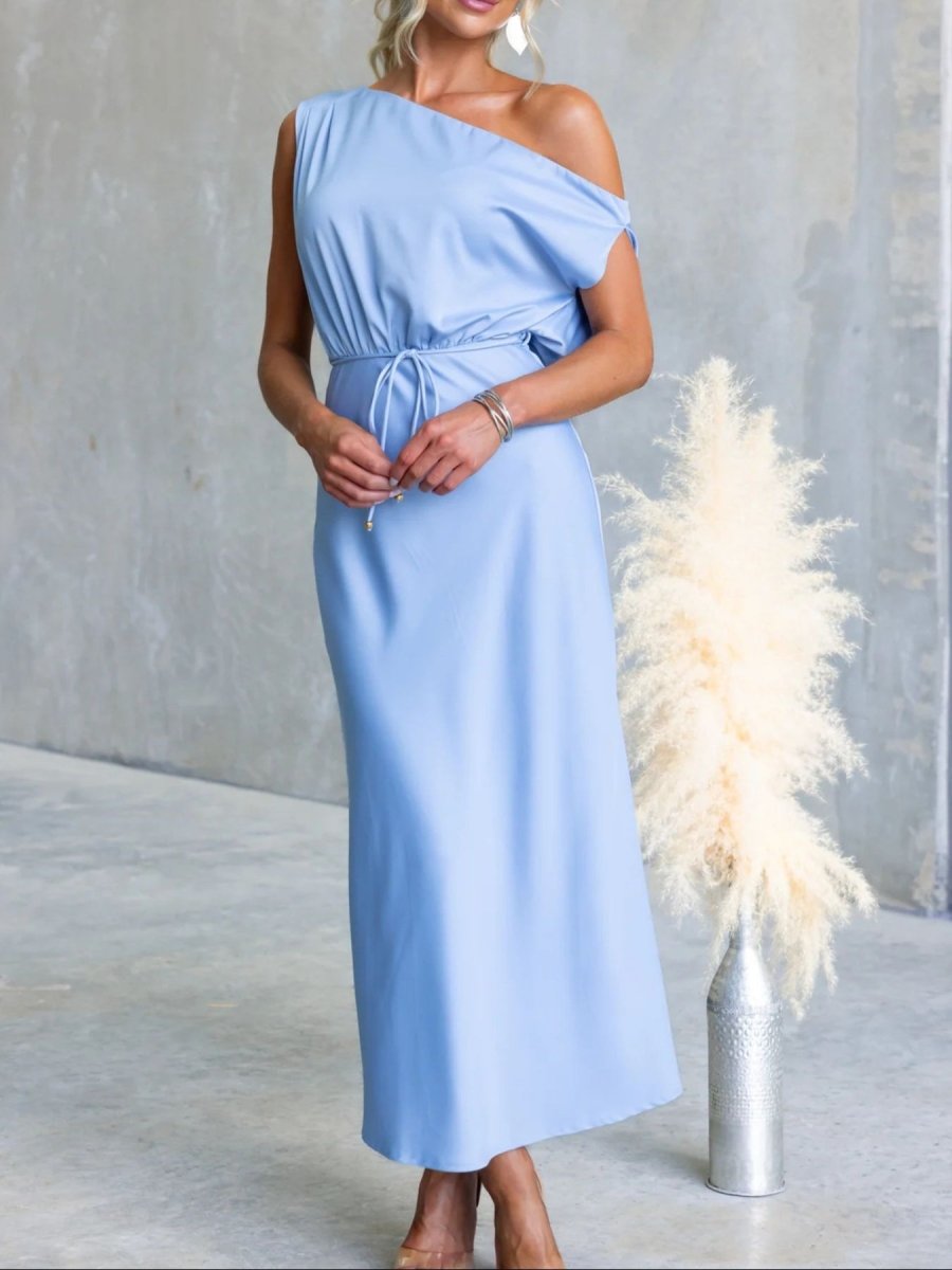 One - Shoulder Tied Midi Dress - 