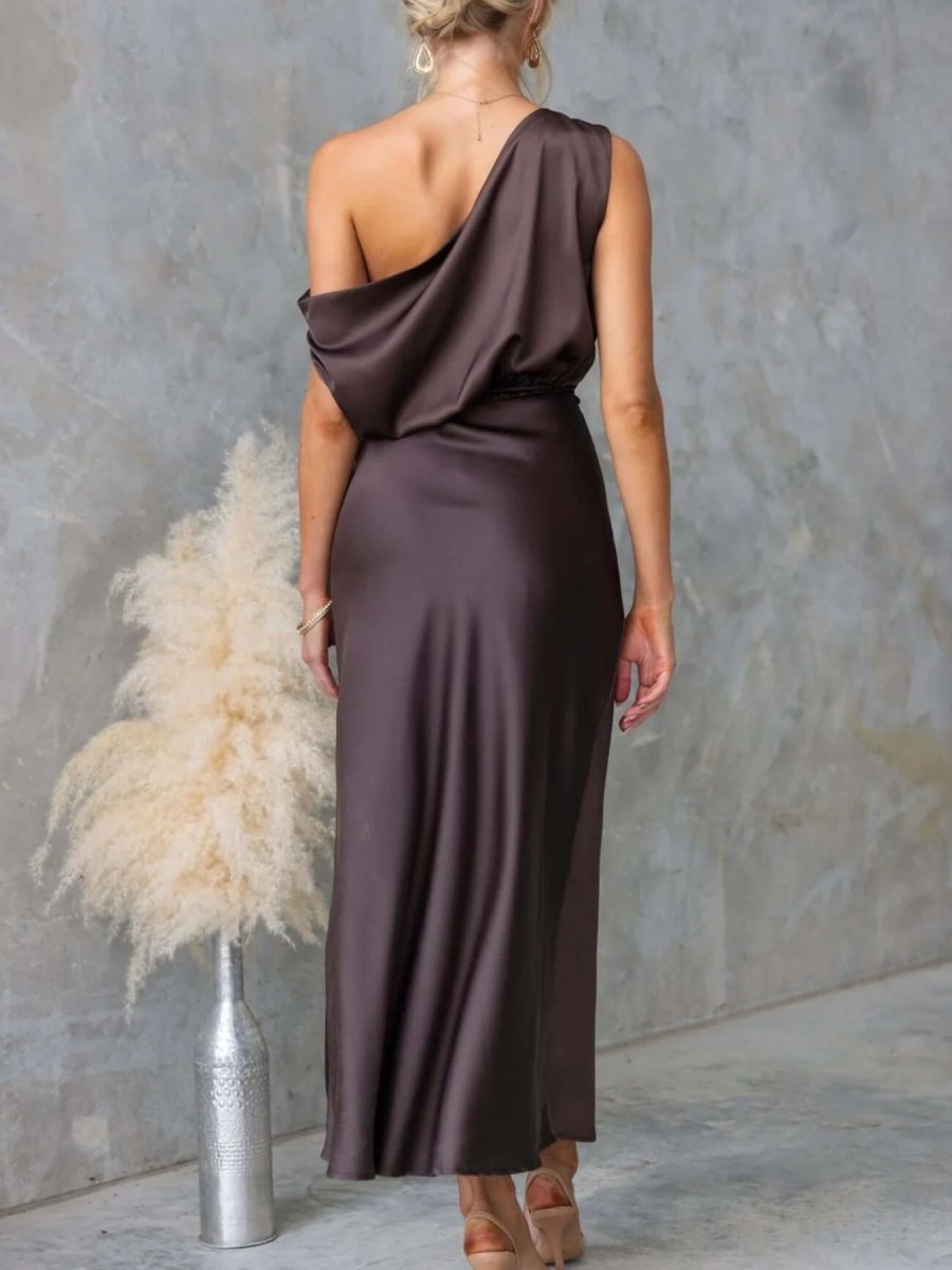 One - Shoulder Tied Midi Dress - 