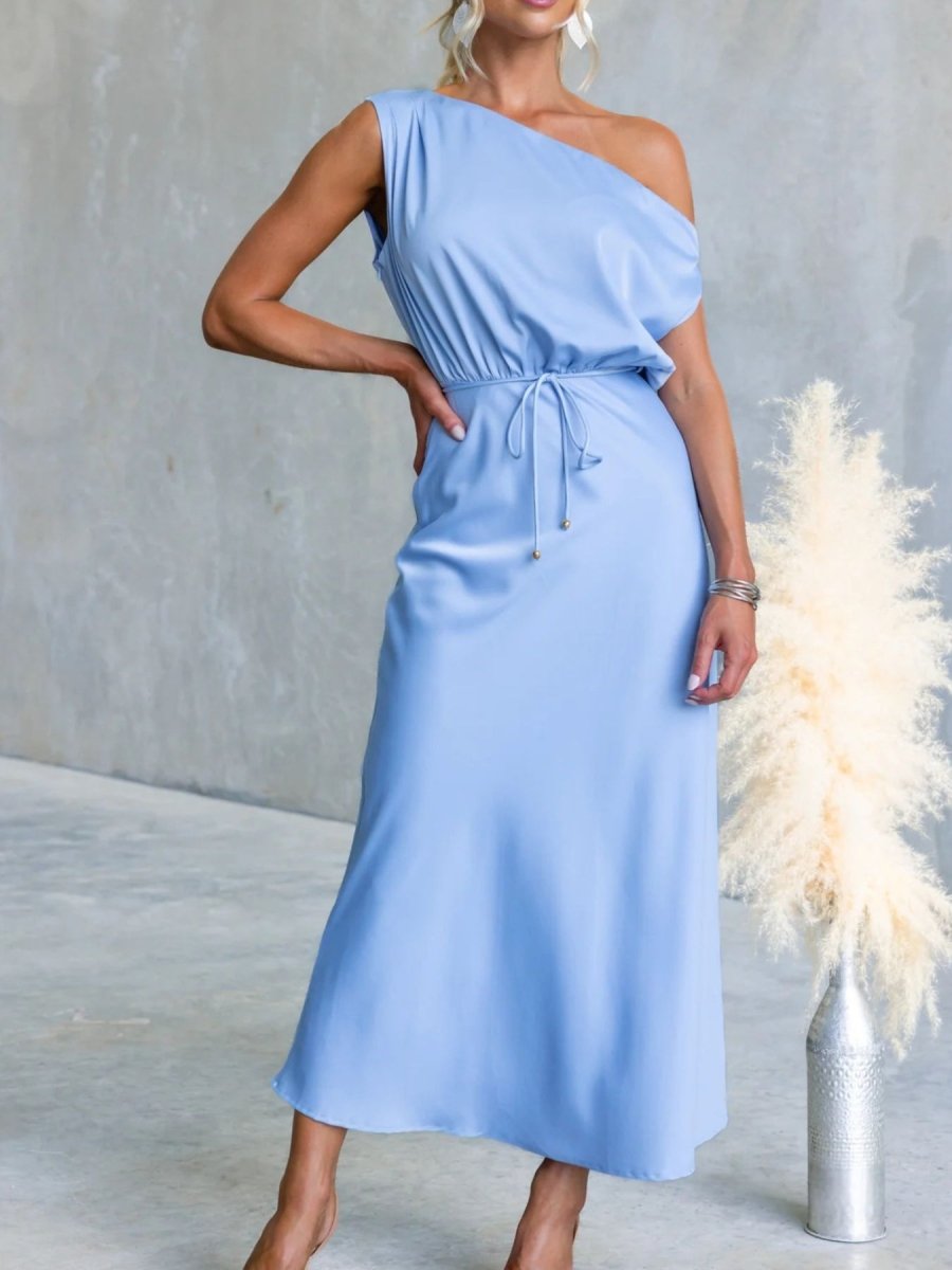One - Shoulder Tied Midi Dress - 
