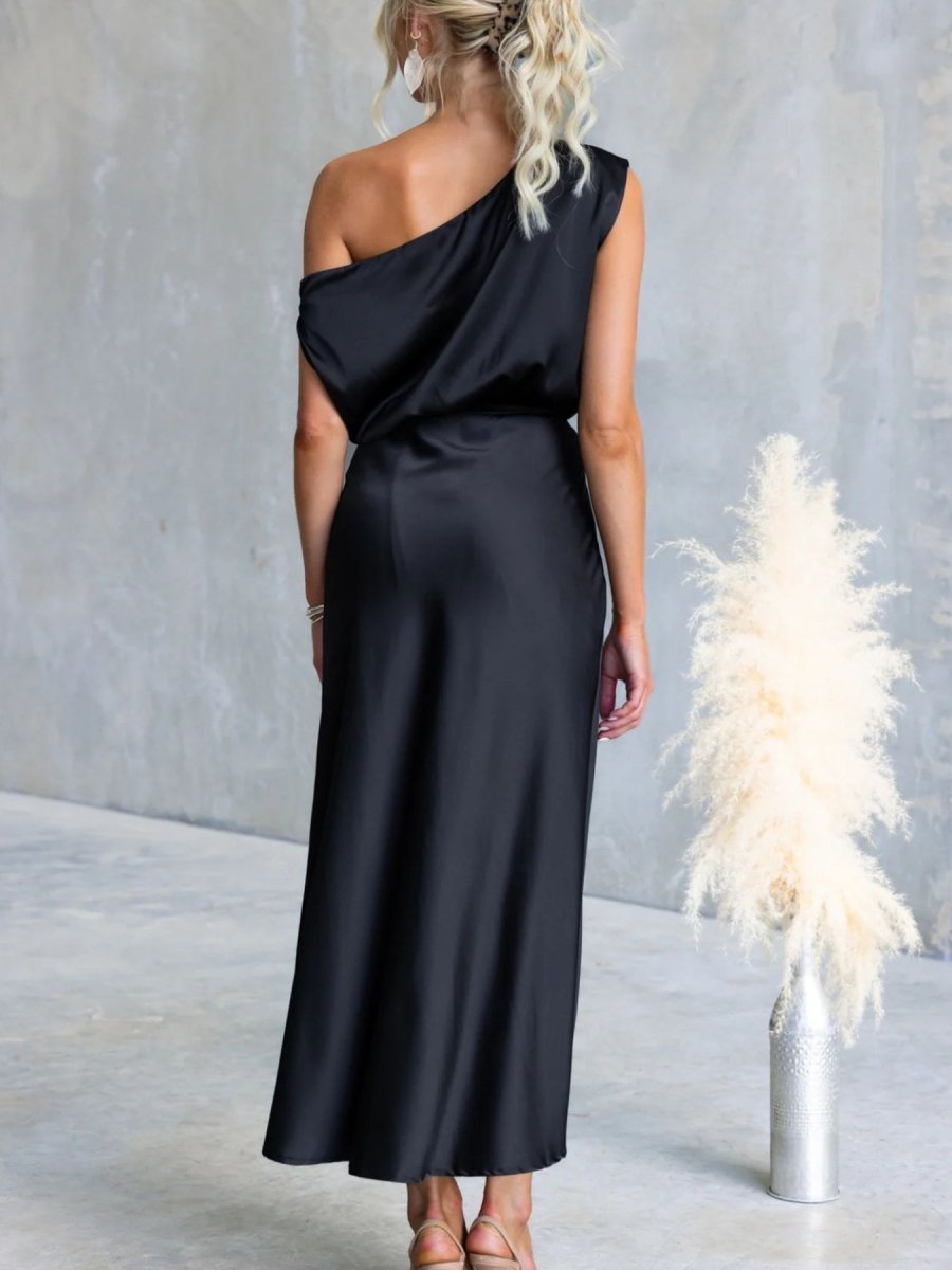 One - Shoulder Tied Midi Dress - 
