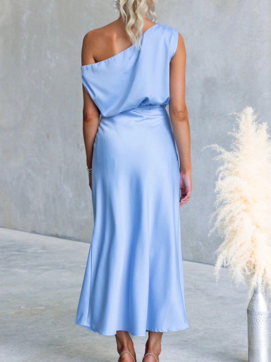 One - Shoulder Tied Midi Dress - 