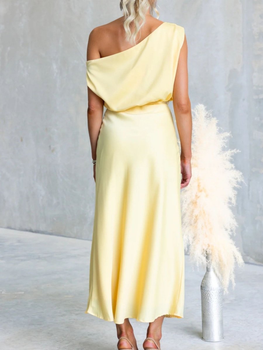 One - Shoulder Tied Midi Dress - 