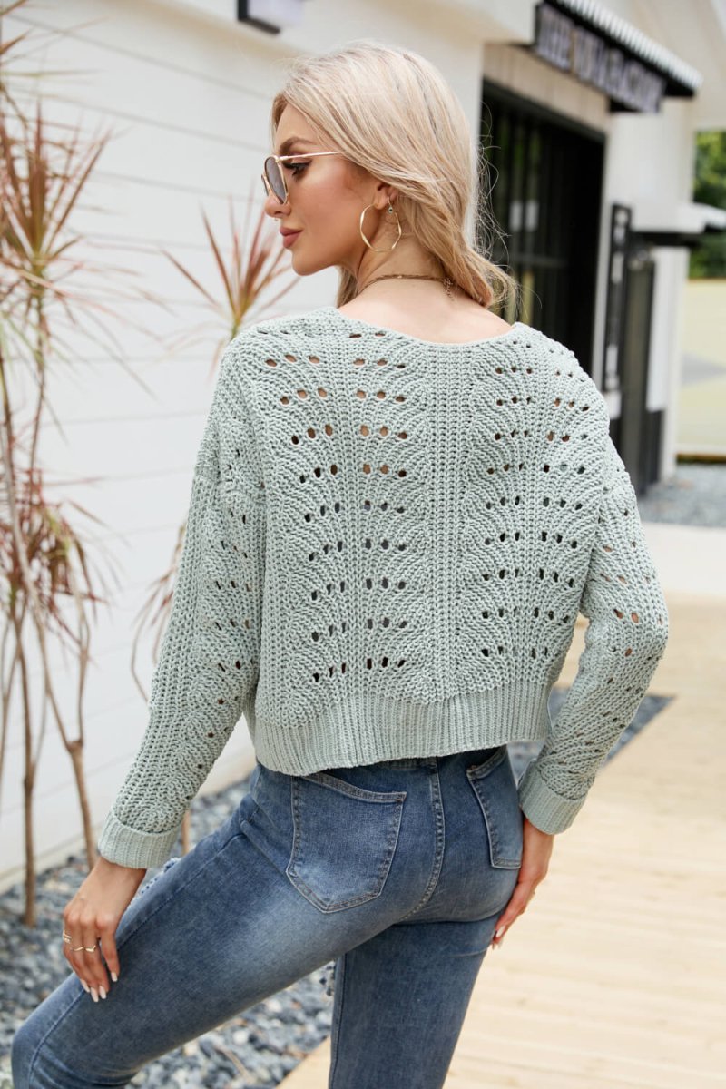 Open Front Cuffed Cropped Cardigan - Outerwear