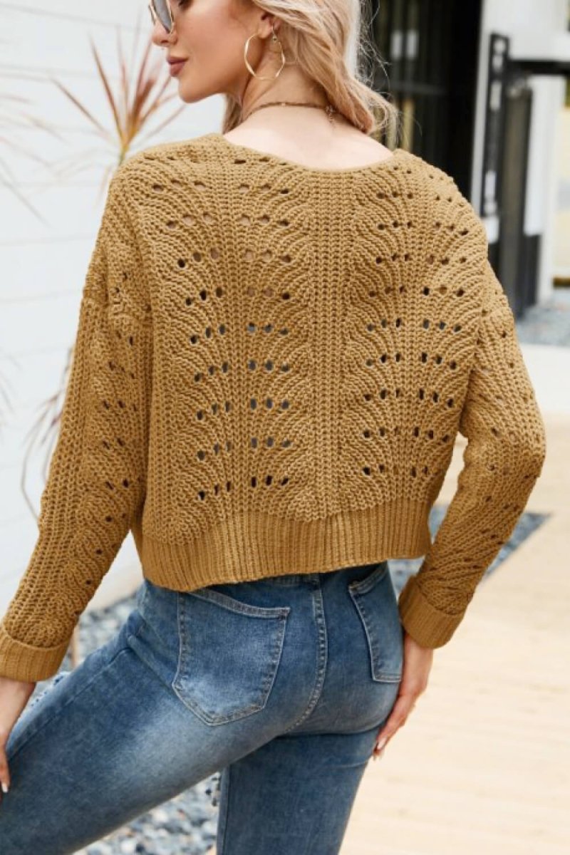 Open Front Cuffed Cropped Cardigan - Outerwear
