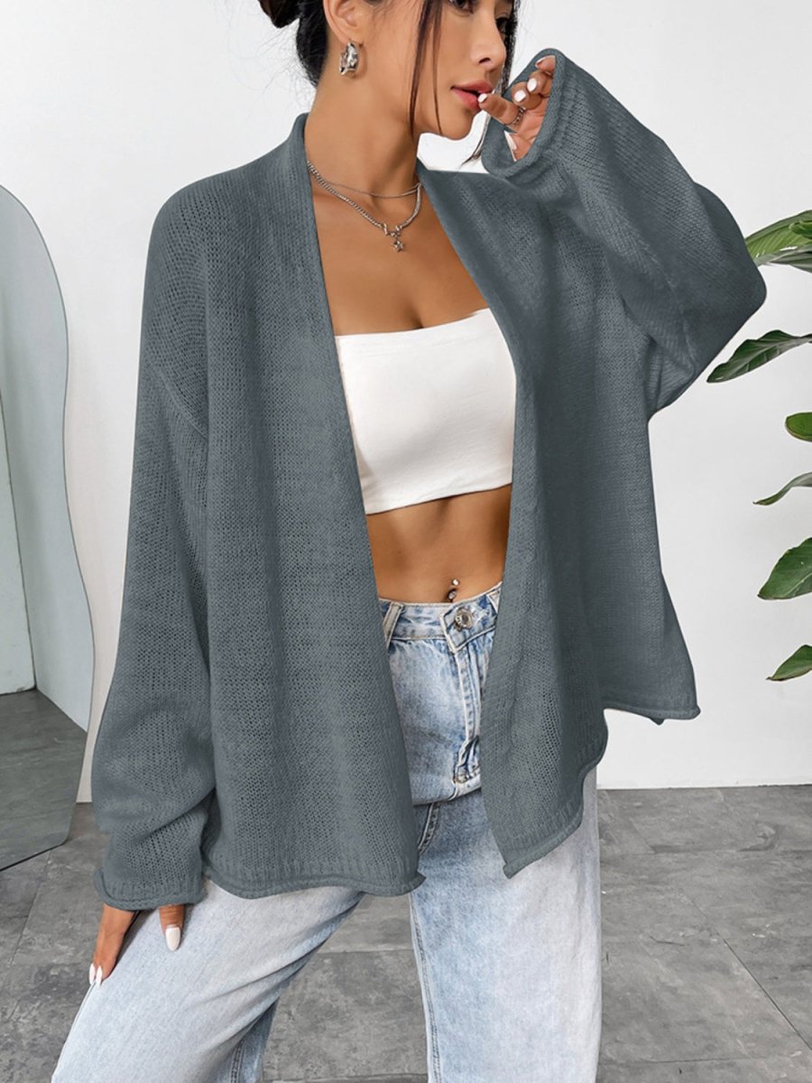 Open Front Dropped Shoulder Cardigan - Outerwear