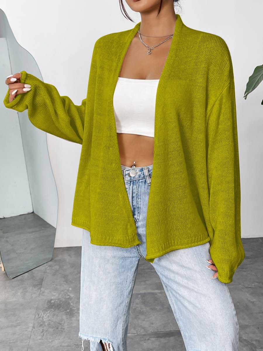 Open Front Dropped Shoulder Cardigan - Outerwear