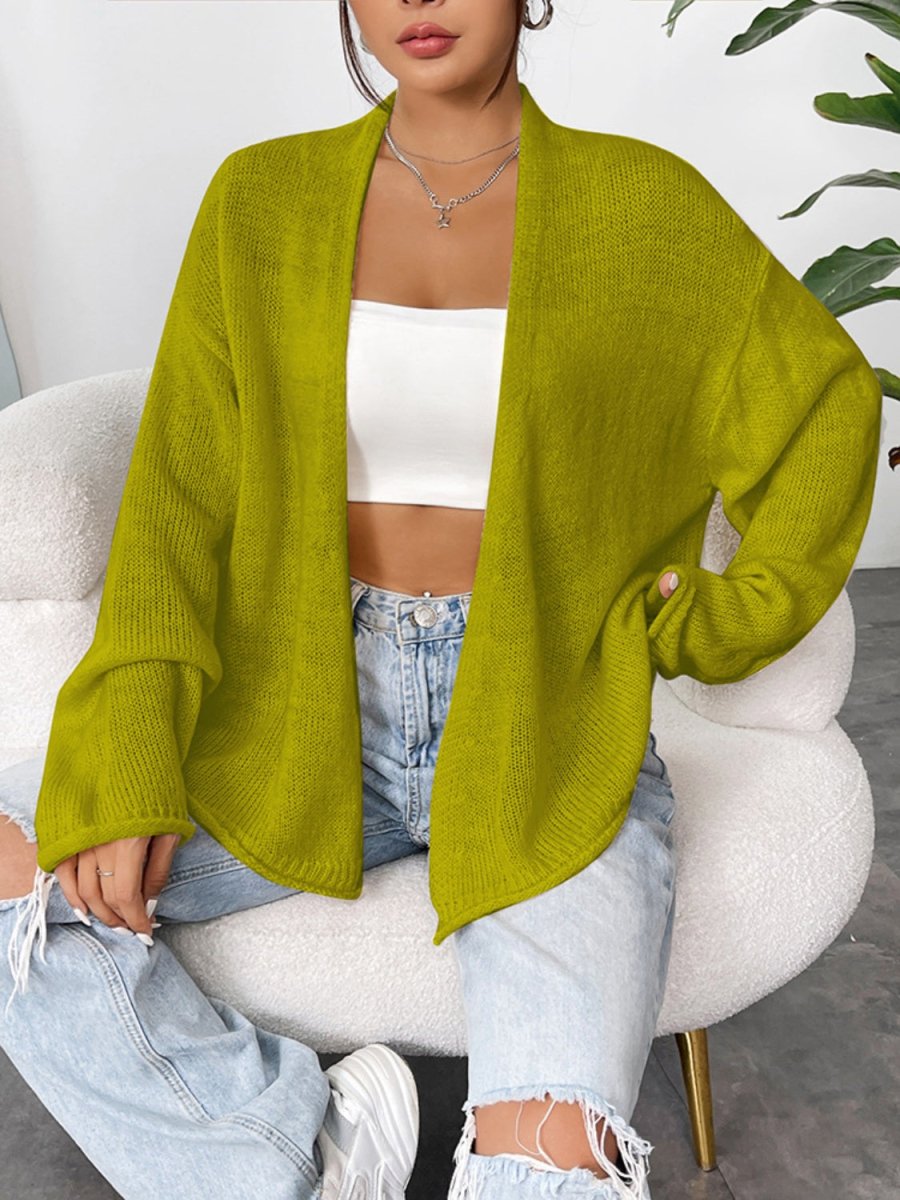 Open Front Dropped Shoulder Cardigan - Outerwear