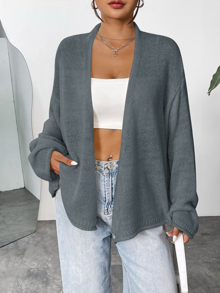 Open Front Dropped Shoulder Cardigan - Outerwear