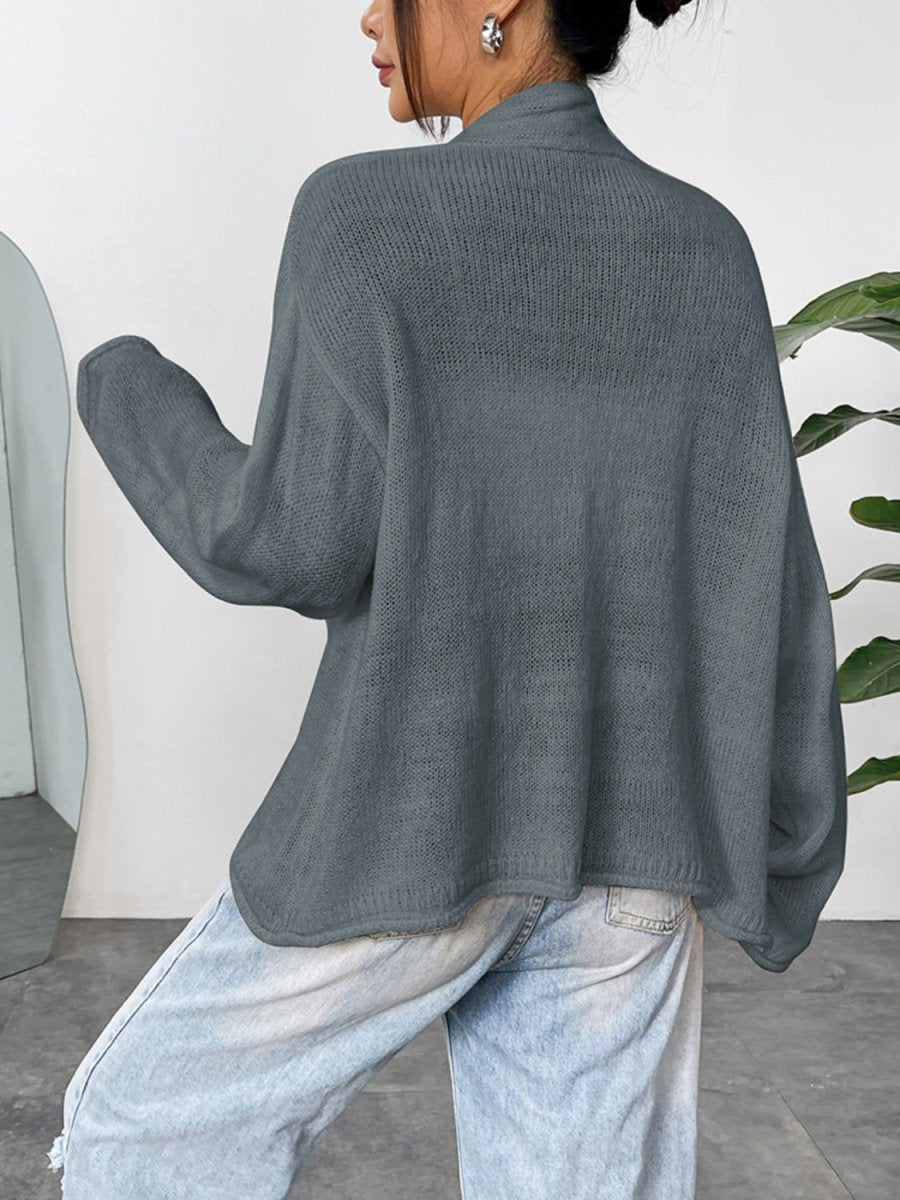 Open Front Dropped Shoulder Cardigan - Outerwear