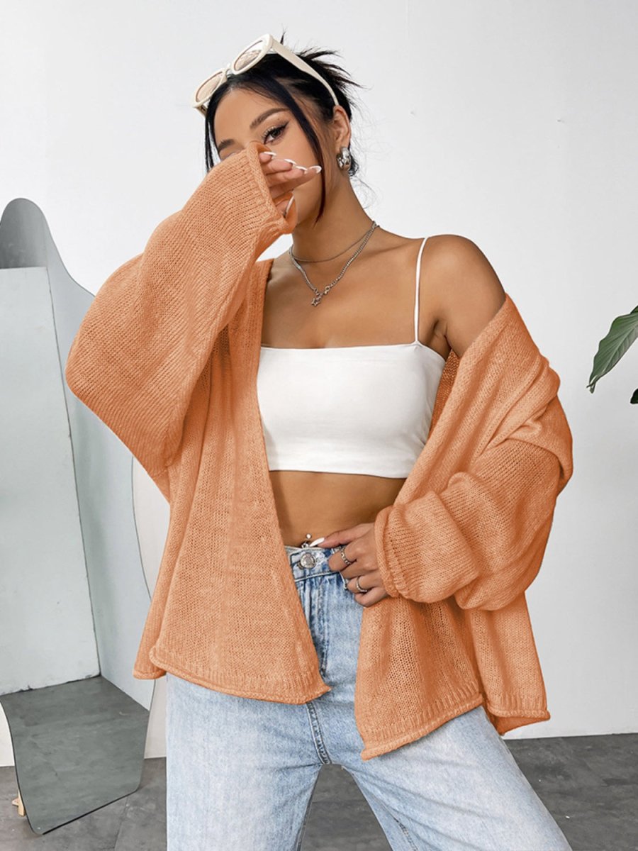 Open Front Dropped Shoulder Cardigan - Outerwear