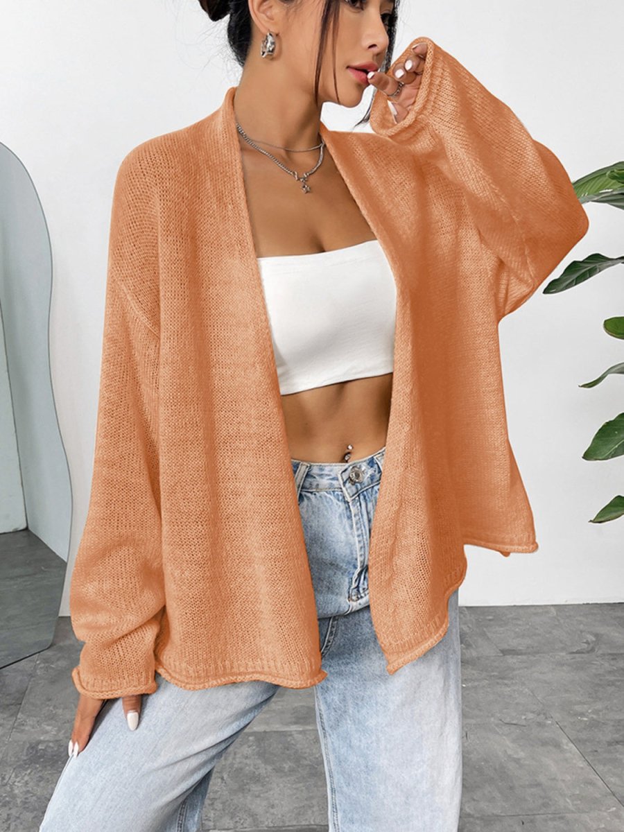 Open Front Dropped Shoulder Cardigan - Outerwear