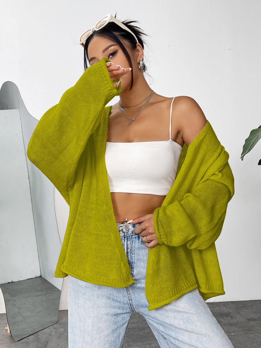 Open Front Dropped Shoulder Cardigan - Outerwear