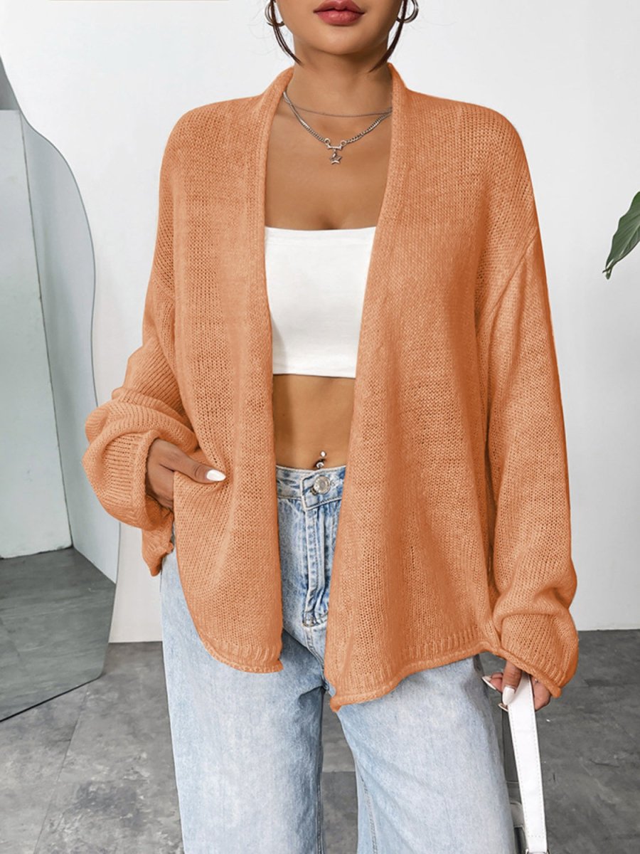 Open Front Dropped Shoulder Cardigan - Outerwear