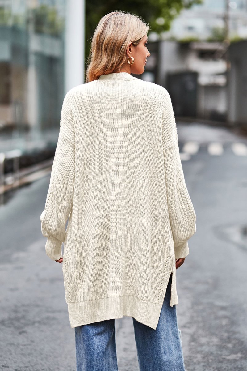 Open Front Dropped Shoulder Longline Cardigan - Outerwear