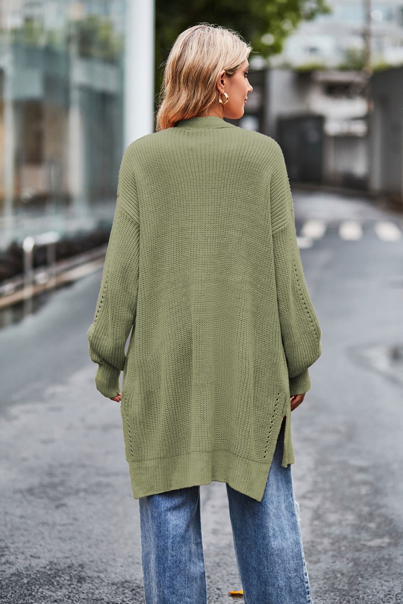 Open Front Dropped Shoulder Longline Cardigan - Outerwear