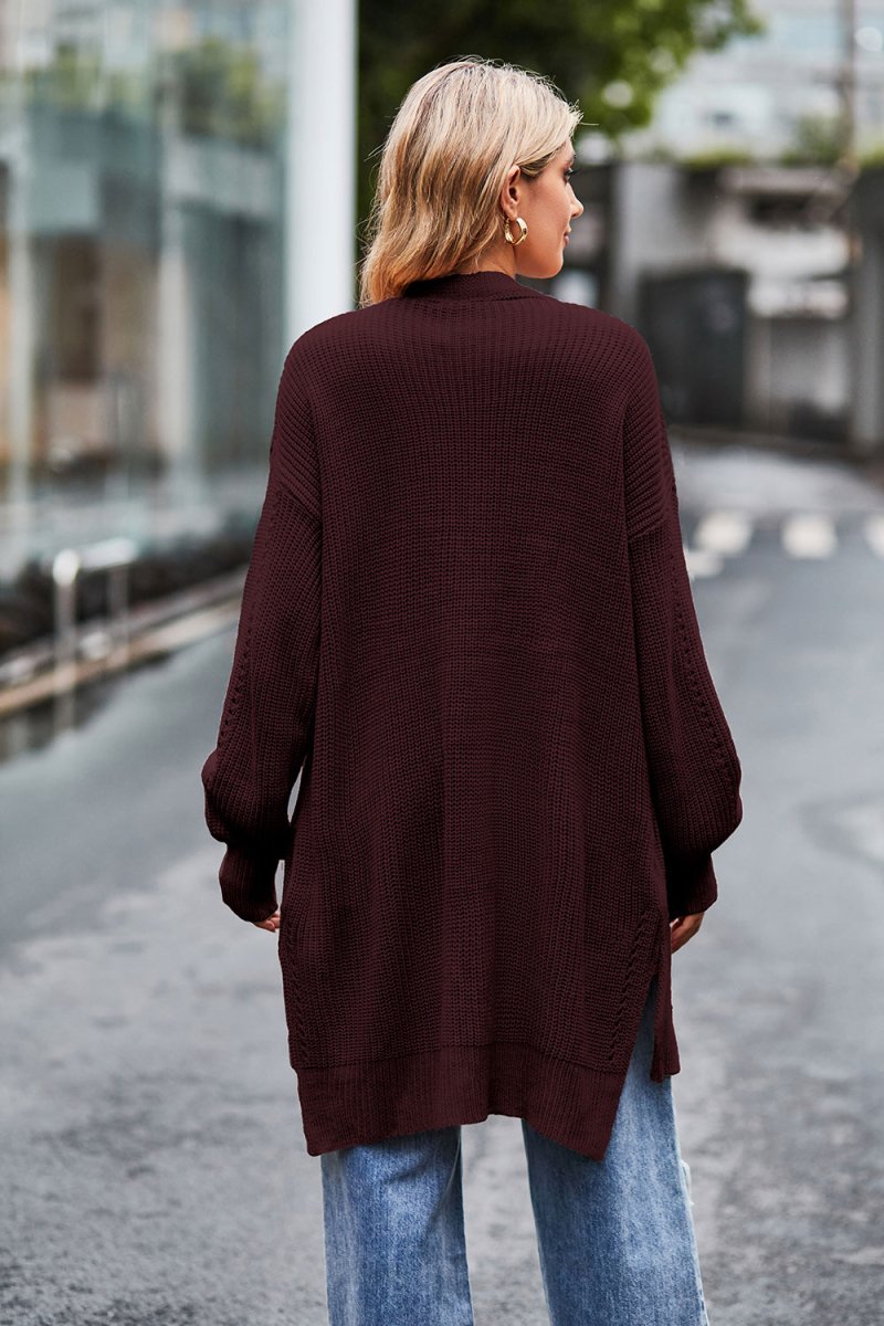 Open Front Dropped Shoulder Longline Cardigan - Outerwear