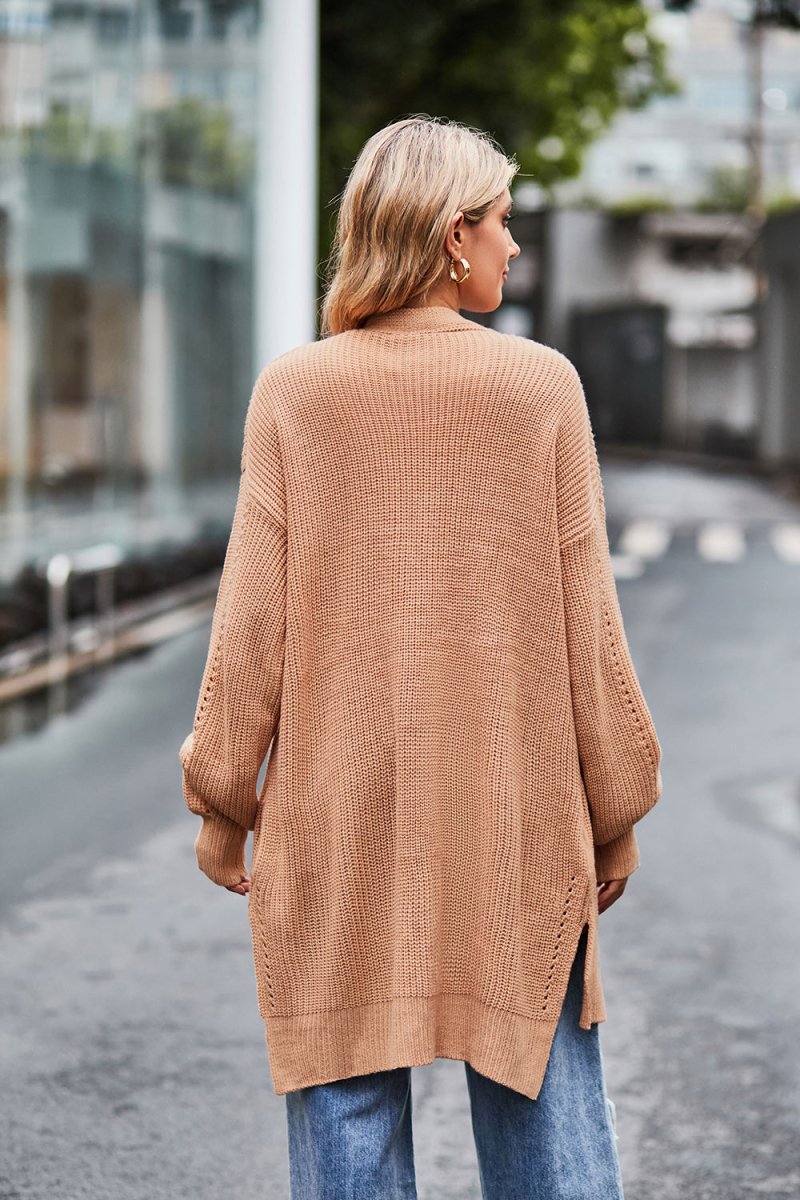 Open Front Dropped Shoulder Longline Cardigan - Outerwear