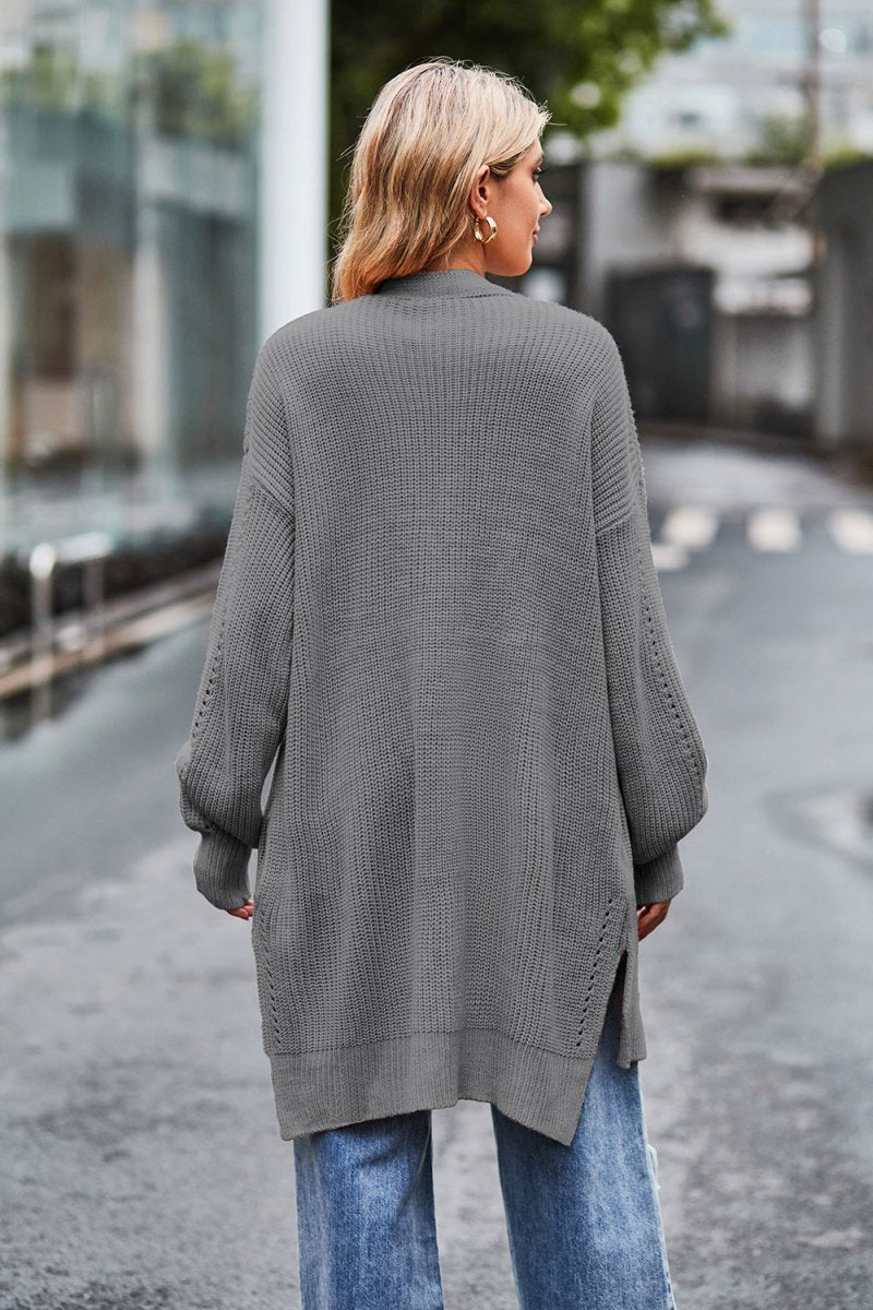 Open Front Dropped Shoulder Longline Cardigan - Outerwear