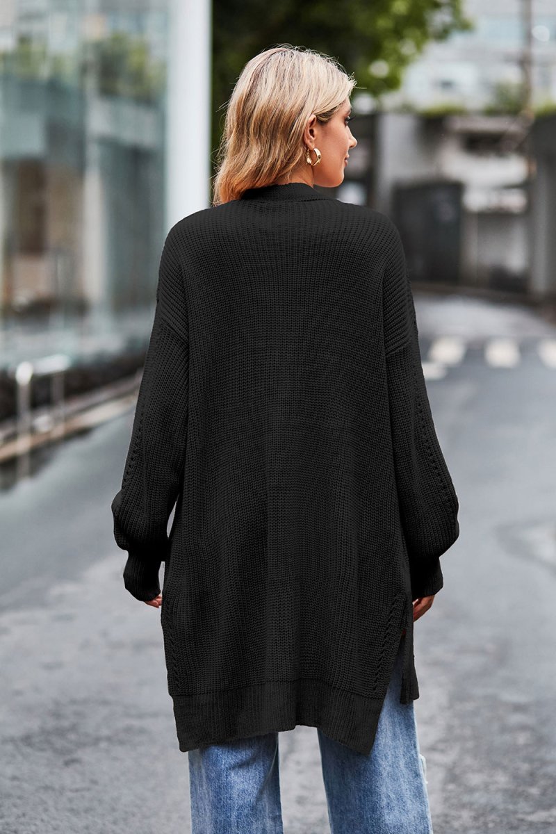 Open Front Dropped Shoulder Longline Cardigan - Outerwear